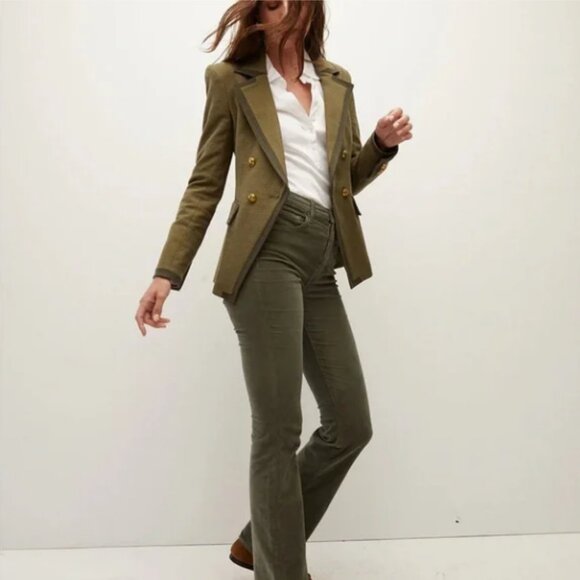 Veronica Beard The Cameron High Rise Bootcut Army Green Corduroy Pants Size 27